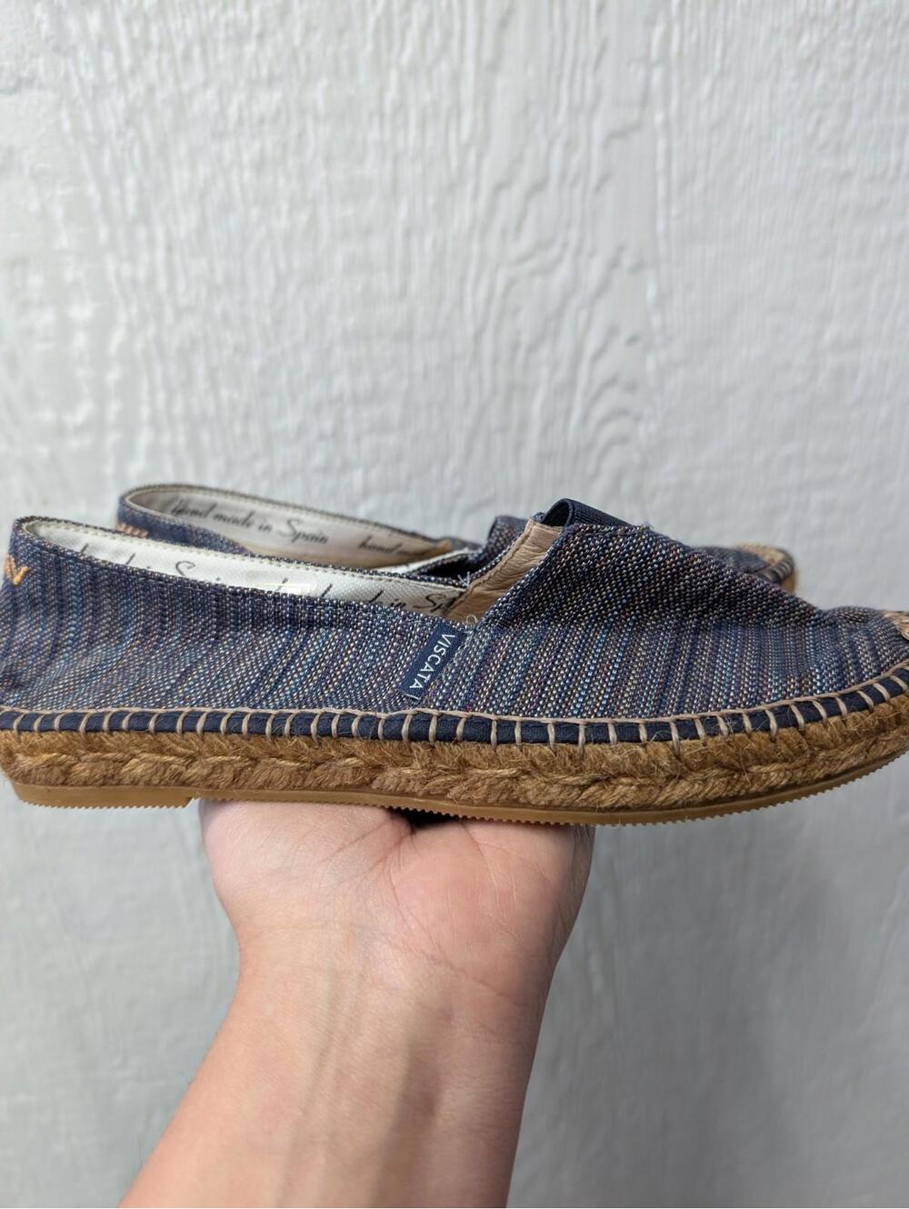 VISCATA Barcelona Blue Striped Canvas Espadrille Flats Summer Size EU 37 US 6.5 - Picture 3 of 8